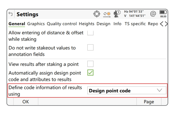 Allow copying Design code or attribute values into the code information of a staked point